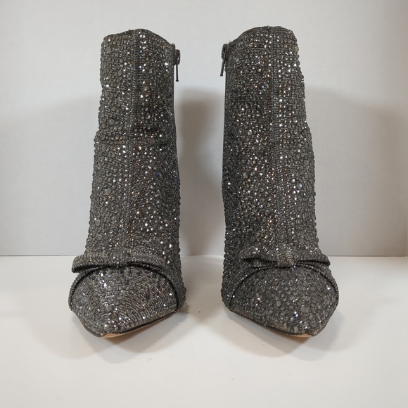 INC Ignacio womens pointed toe side zip rhinestone dark pewter boots size 7-1/2M - Picture 3 of 16